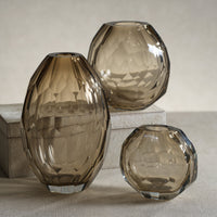 Nixon Taupe Hand Cut Glass Vase, Small - Vase Detail | Bone & Brass