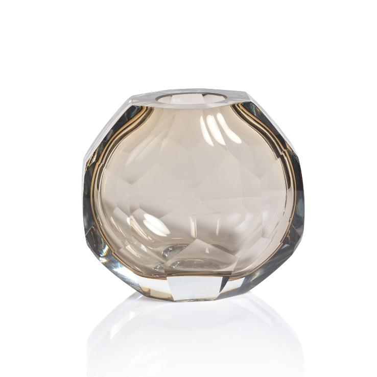 Nixon Taupe Hand Cut Glass Vase, Small | Bone & Brass