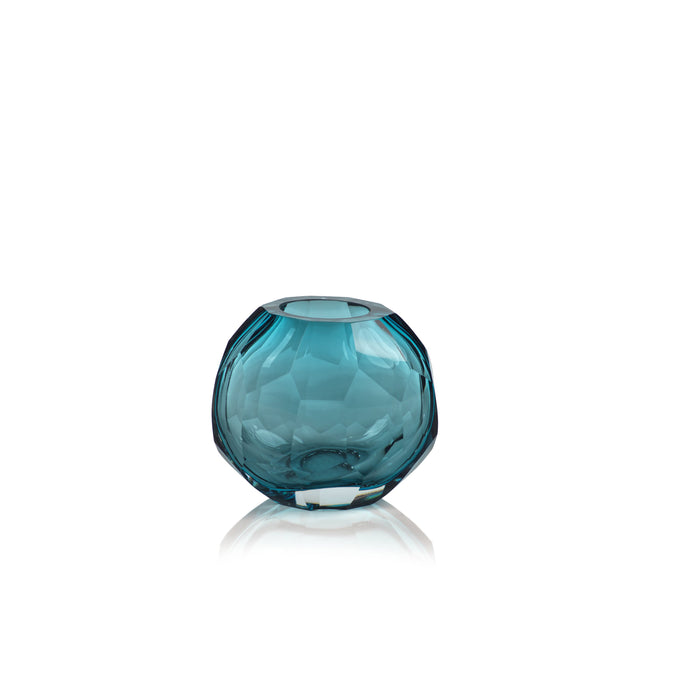 Nixon Turquoise Hand Cut Glass Vase, Small | Bone & Brass