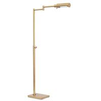 Noble natural brass floor lamp with pivoting joints and rectangular base.