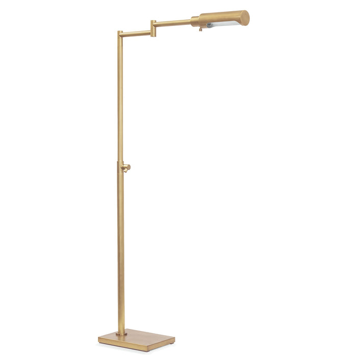 Noble natural brass floor lamp with pivoting joints and rectangular base.