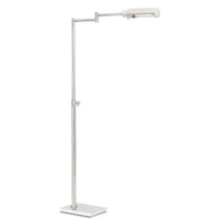 Noble Floor Task Reading Lamp in polished nickel with adjustable arm and rectangular base.