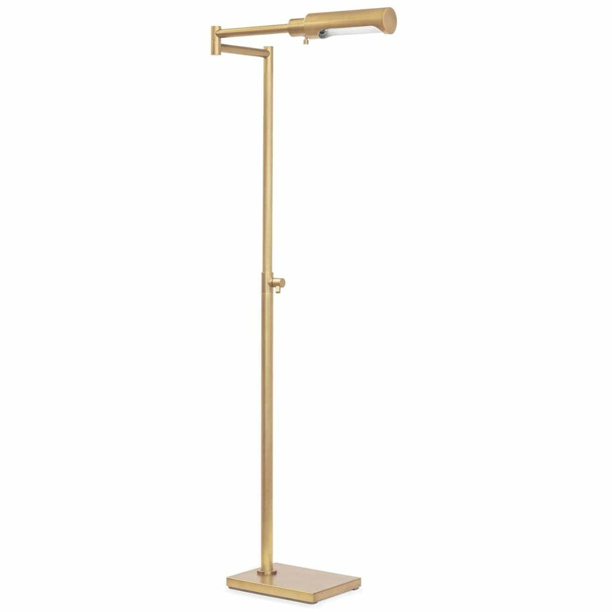 Noble Floor Task Reading Lamp in polished nickel with pivoting joints and a rectangular base.