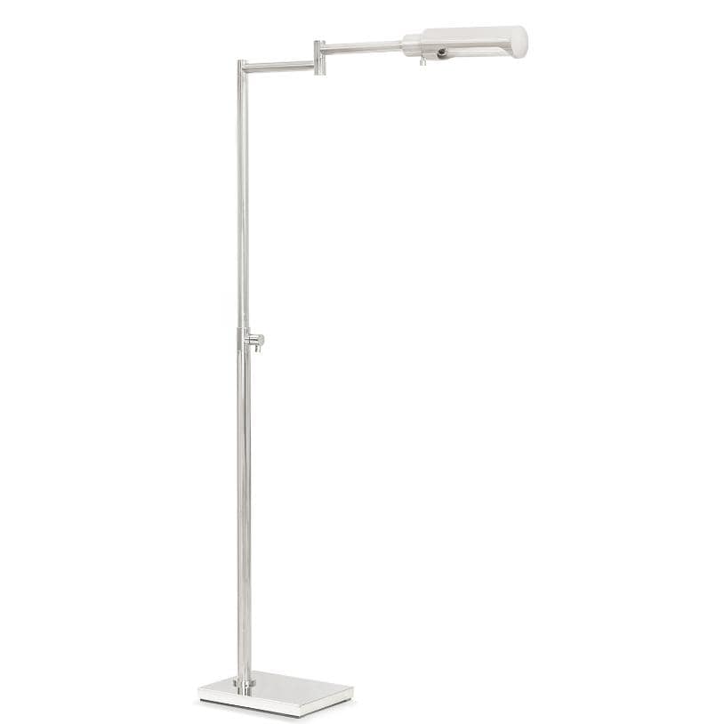 Noble Floor Task Reading Lamp in polished nickel with adjustable arm and rectangular base.