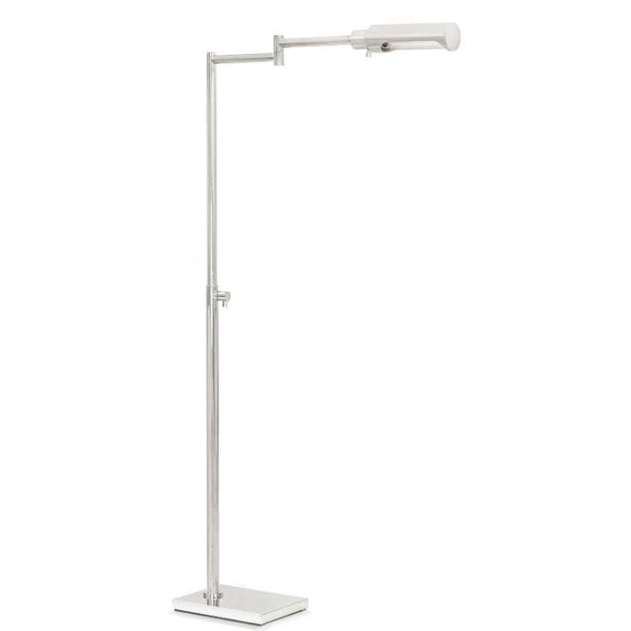 Noble Floor Task Reading Lamp in polished nickel with adjustable arm and rectangular base.