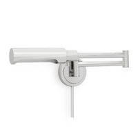 Noble Swing Arm Polished Nickel Sconce, a modern metal wall lamp with multiple pivoting joints and dimmer.