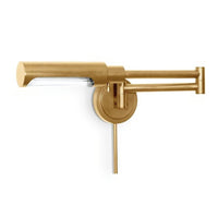 Noble Swing Arm Task Sconce in natural brass, featuring multiple pivoting joints and a cylindrical shade.
