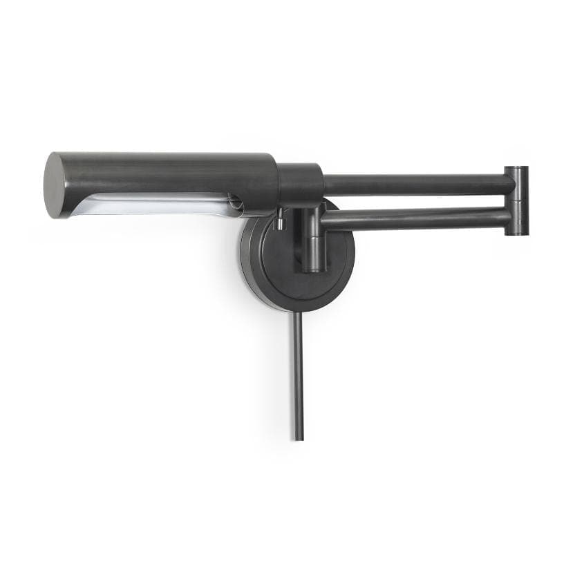 Noble Swing Arm Task Sconce in oil rubbed bronze, featuring multiple pivoting joints and a metal shade.