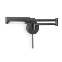 Noble Swing Arm Task Sconce in oil rubbed bronze, featuring multiple pivoting joints and a metal shade.