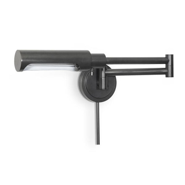 Noble Swing Arm Task Sconce in oil rubbed bronze, featuring multiple pivoting joints and a metal shade.