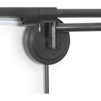 Oil rubbed bronze Noble swing arm task sconce with pivoting joints and exposed bulb.