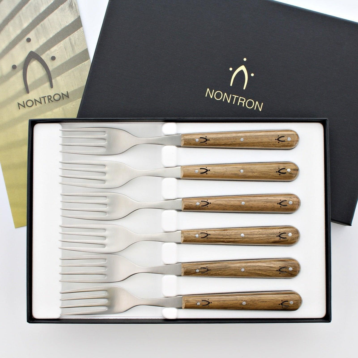 Nontron Steak Knives & Flatware Sets Burled Walnut - Knife Handle Detail | Bone & Brass
