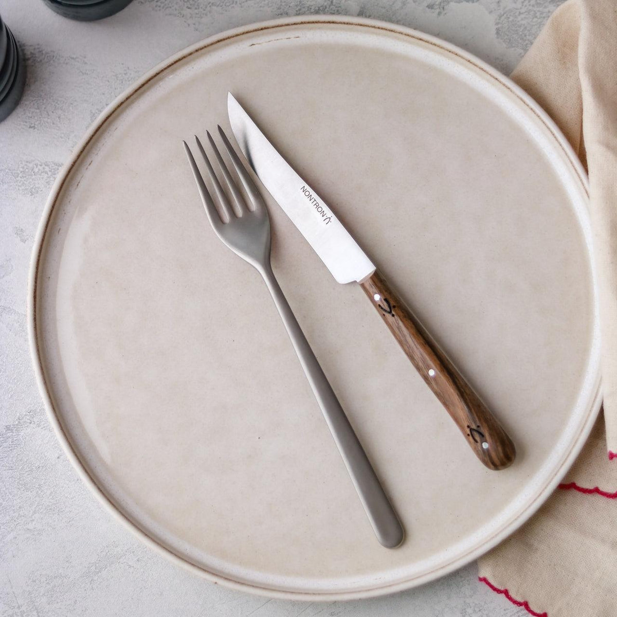 Nontron Steak Knives & Flatware Sets Burled Walnut - Knife Detail | Bone & Brass