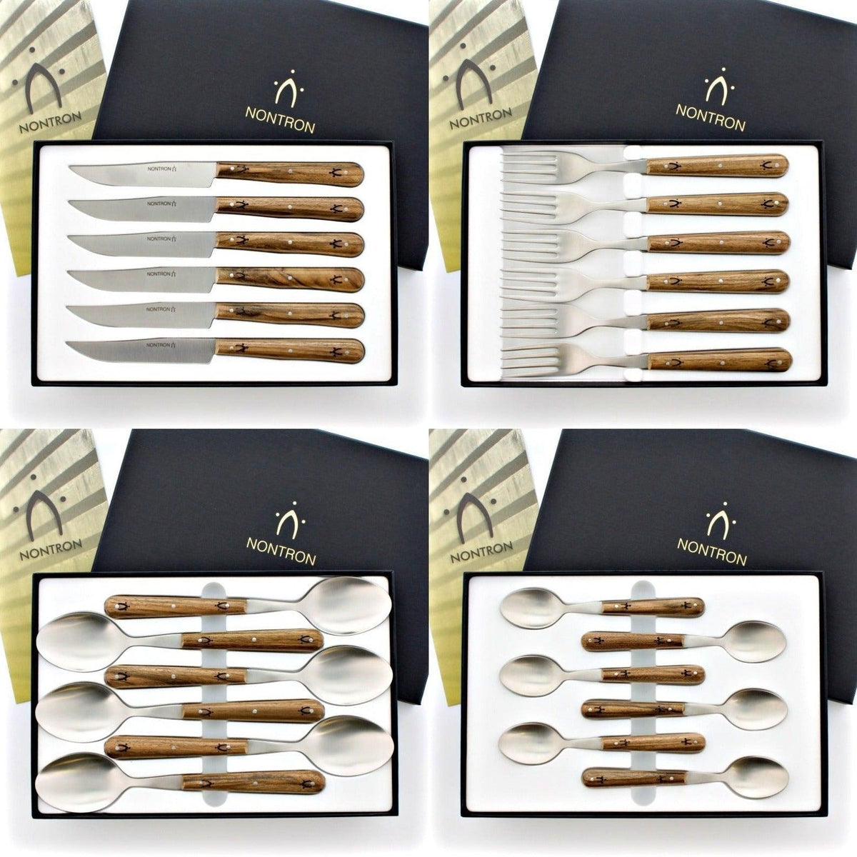 Nontron Steak Knives & Flatware Sets Burled Walnut - Knife Handle Detail | Bone & Brass