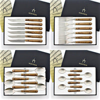 Nontron Steak Knives & Flatware Sets Burled Walnut - Knife Handle Detail | Bone & Brass