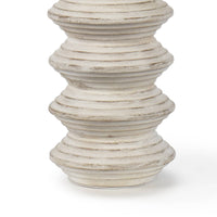 Nova Wood Table Lamp base, white-washed distressed wood with carved ridge detailing.