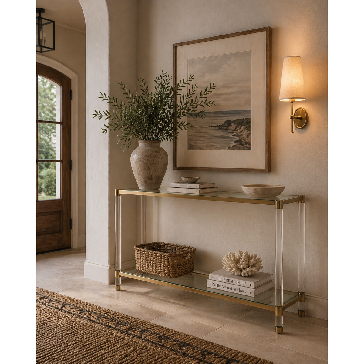 Novel Brass & Lucite Console Table - Table Side View | Bone & Brass