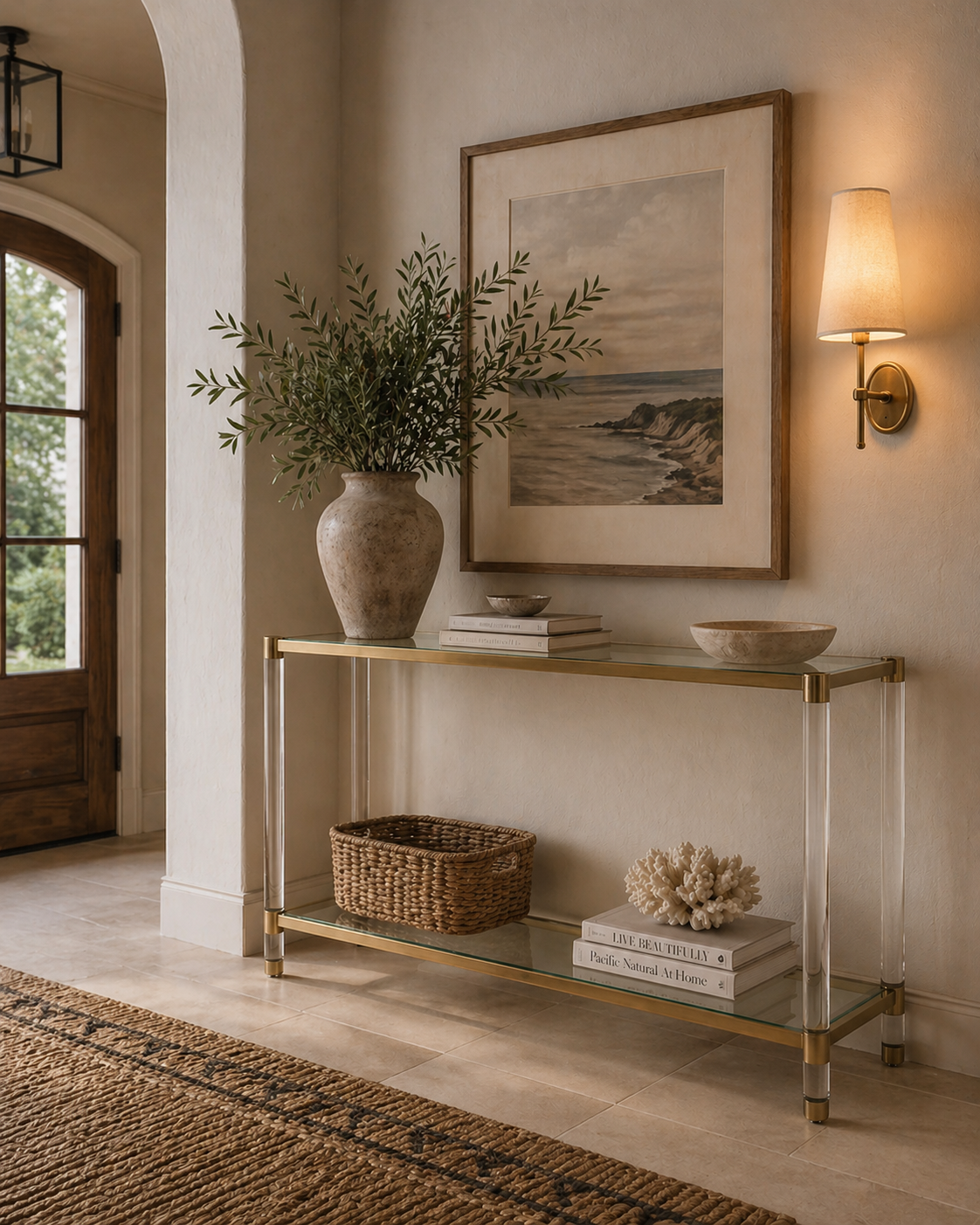 Novel Brass & Lucite Console Table - Table Side View | Bone & Brass