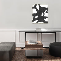 Obsidian III Giclee Canvas Painting: Abstract black and white artwork with hand embellishment texture in a gold frame.