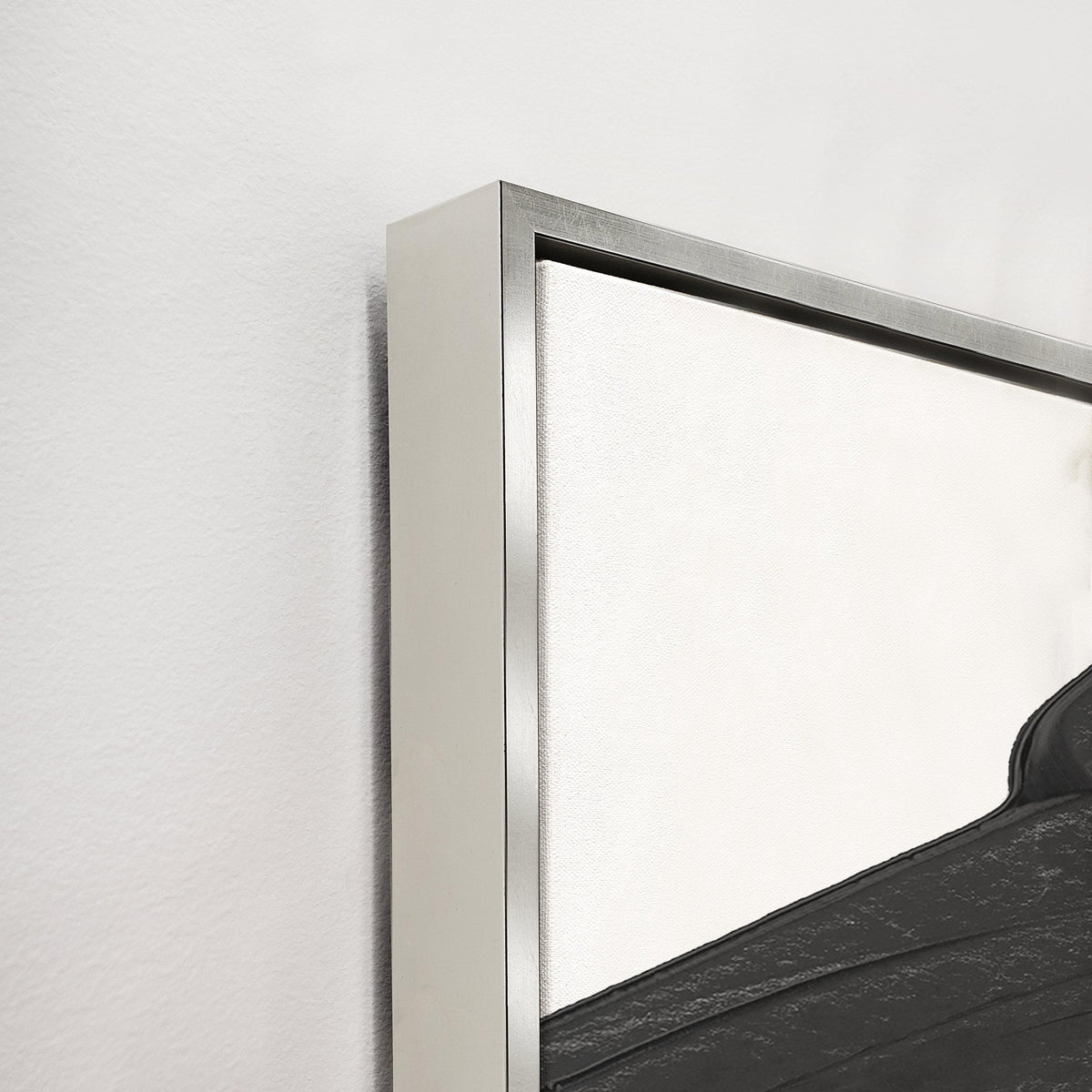 Obsidian III Giclee Canvas Painting with hand-embellished texture and a sleek silver floating frame.