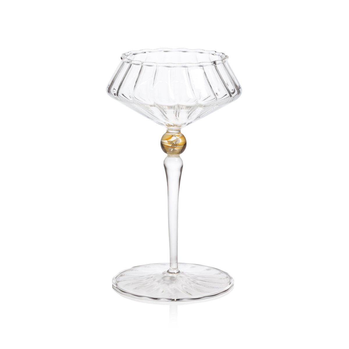 Odum Light Amber Fluted Coupe Glasses, Set of 4 | Bone & Brass