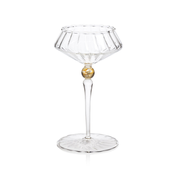 Odum Light Amber Fluted Coupe Glasses, Set of 4 | Bone & Brass