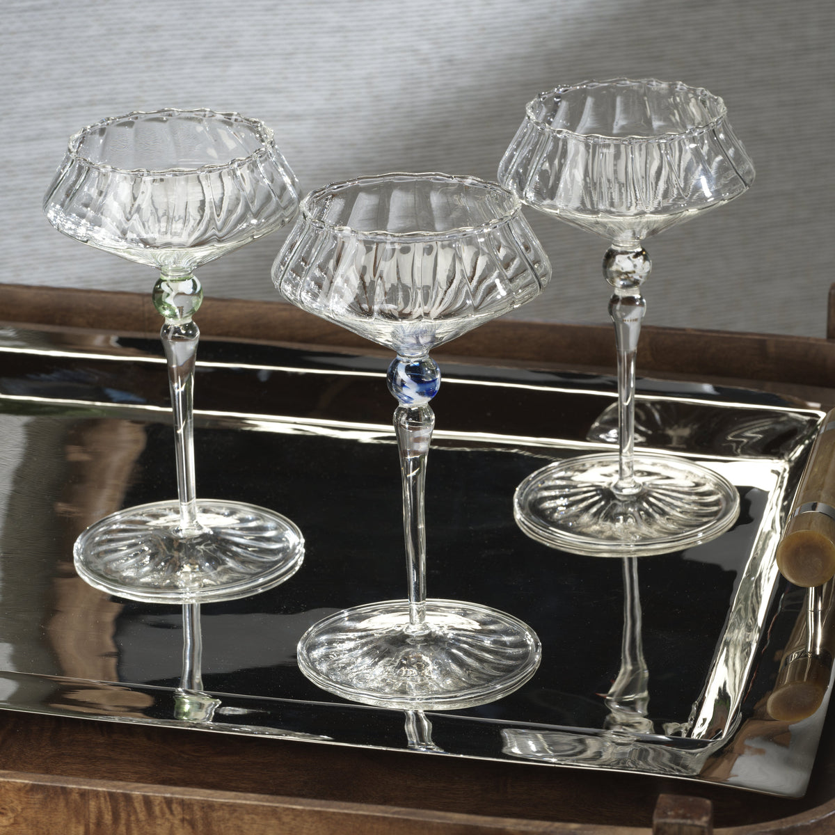 Odum Royal Azure Fluted Coupe Glasses, Set of 4 - Glass Detail | Bone & Brass
