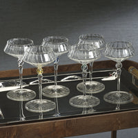 Odum Royal Azure Fluted Coupe Glasses, Set of 4 - Glass Stem Detail | Bone & Brass