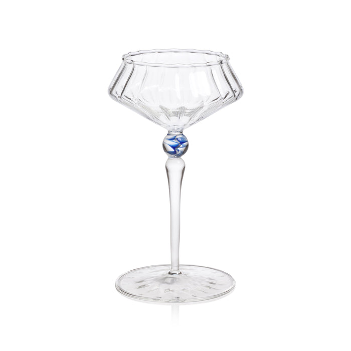 Odum Royal Azure Fluted Coupe Glasses, Set of 4 | Bone & Brass