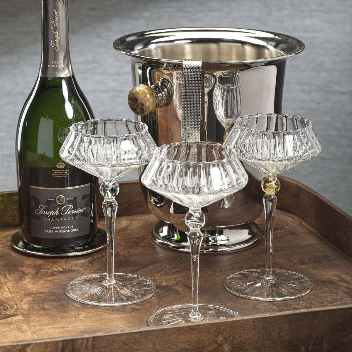 Odum Sea Green Fluted Coupe Glasses, Set of 4 - Glass Detail | Bone & Brass