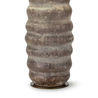 Ola ceramic table lamp base with an organic, wavy texture and matte earthen brown glaze on an aged brass disc.