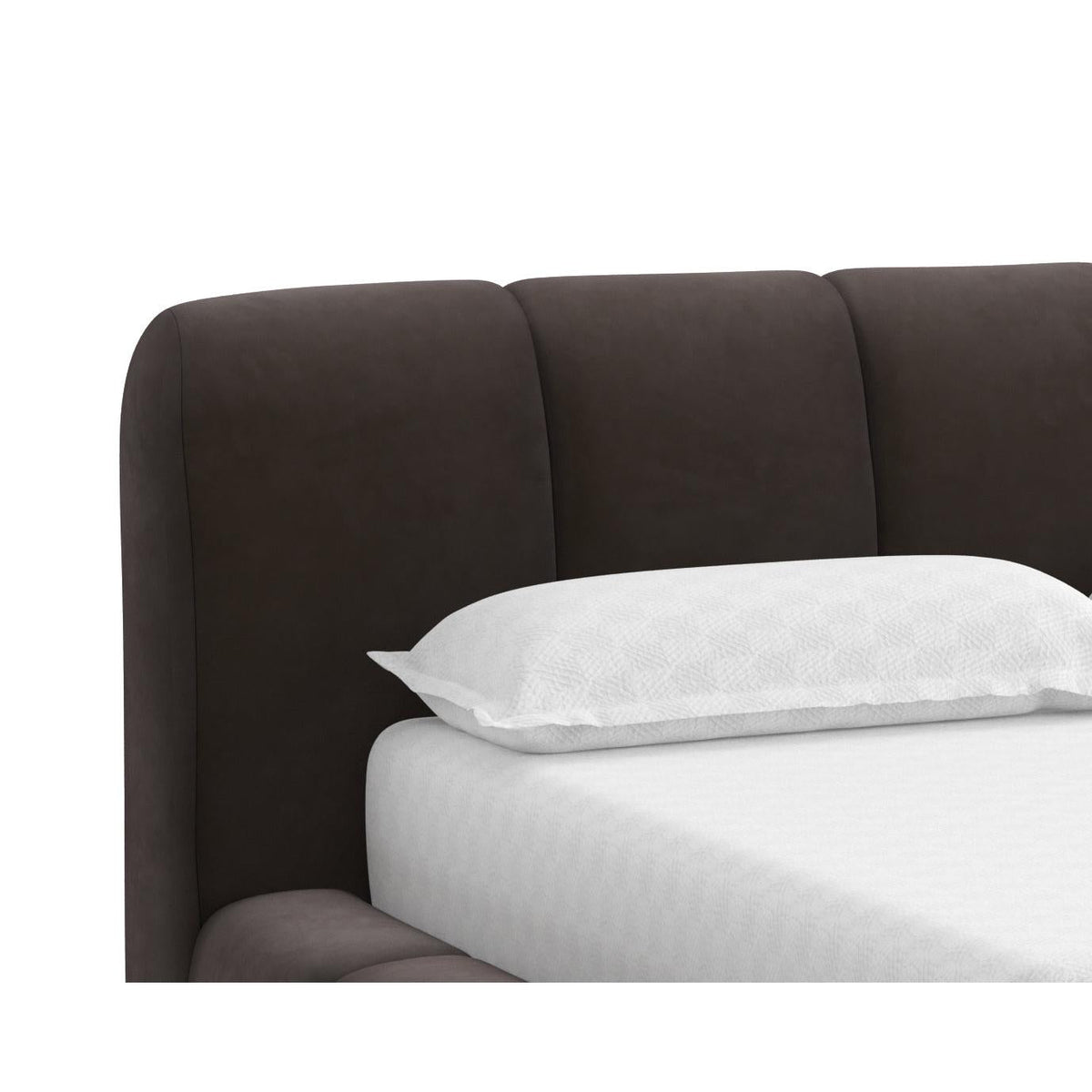 Olena Dark Brown Upholstered Queen Bed - Bed Headboard Detail | Bone & Brass