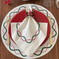 Olympia Christmas Embroidered Placemats, Set 4 - Placemat Side View | Bone & Brass