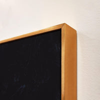 Close-up of Omission Fate II giclee canvas painting with a gold floating frame and visible brush gel finish.