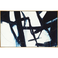 Abstract navy blue and white giclee canvas painting with brush gel finish, framed in gold.