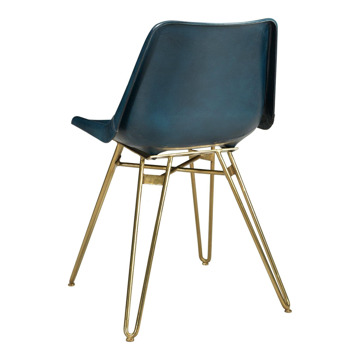 Omni Blue Leather Dining Chair, Set 2 - Chair Side View | Bone & Brass