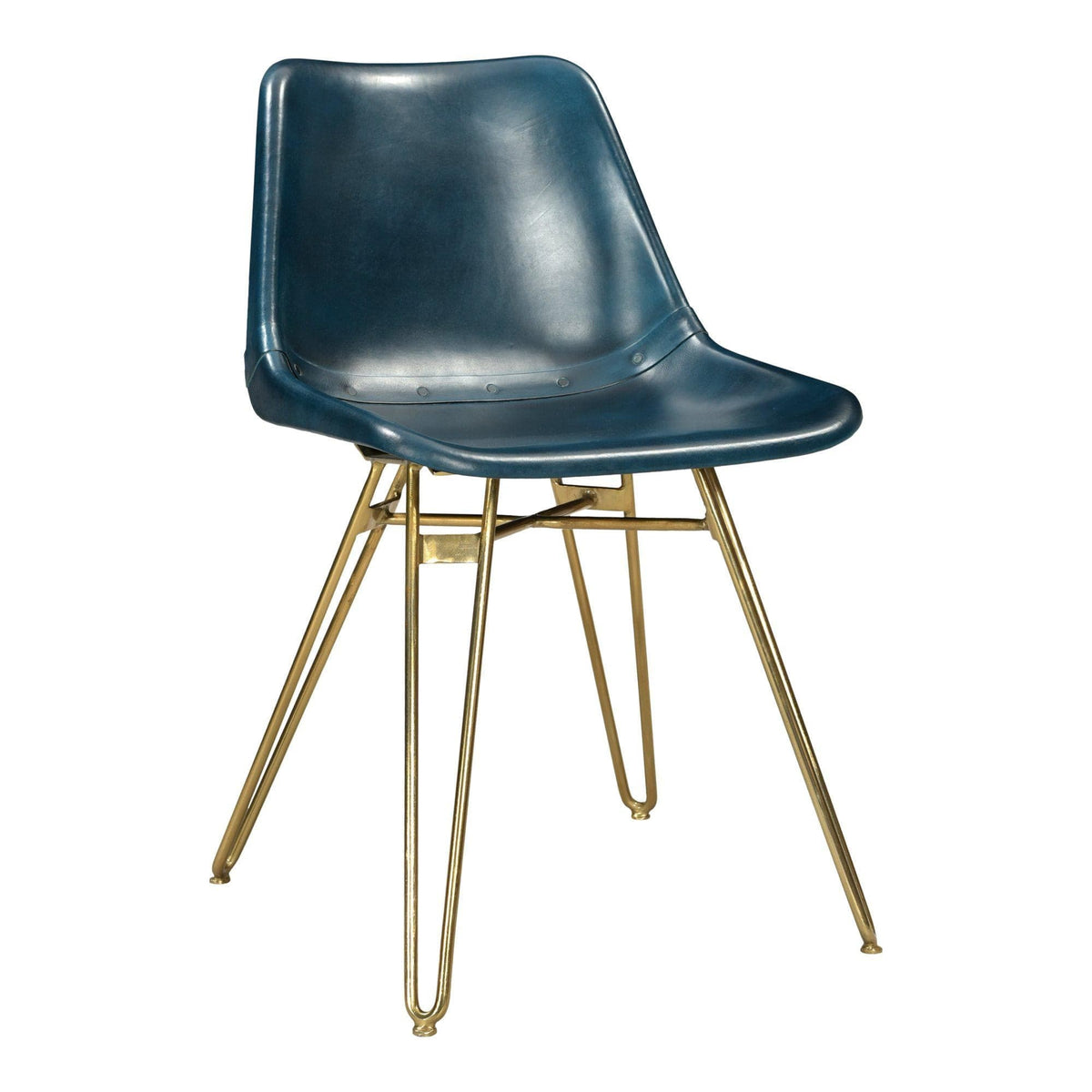 Omni Blue Leather Dining Chair, Set 2 | Bone & Brass