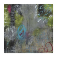 Abstract giclee canvas painting, 40x40 inches, with green, gray, pink, and blue brushstrokes.