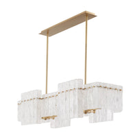 Orinder 8-light aged brass linear chandelier with hand-pressed textured glass panels, 12"H x 47"L.