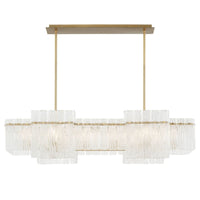 Orinder 8-light aged brass linear chandelier with hand-pressed textured and clear glass panels, 47"L.