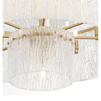 Orinder 9-light aged brass chandelier with hand-pressed textured and clear glass panels, 32" diameter.