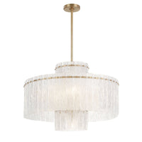 Orinder 9-light aged brass chandelier with hand-pressed textured glass panels and clear glass pieces.