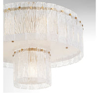 Orinder Aged Brass Semi-Flush Mount Light with hand-pressed textured clear glass panels and overlapping cylinder frames.