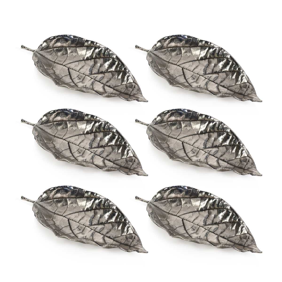 Orion Orange Leaf Antique Pewter Trays, Set 6 - Tray Top View | Bone & Brass