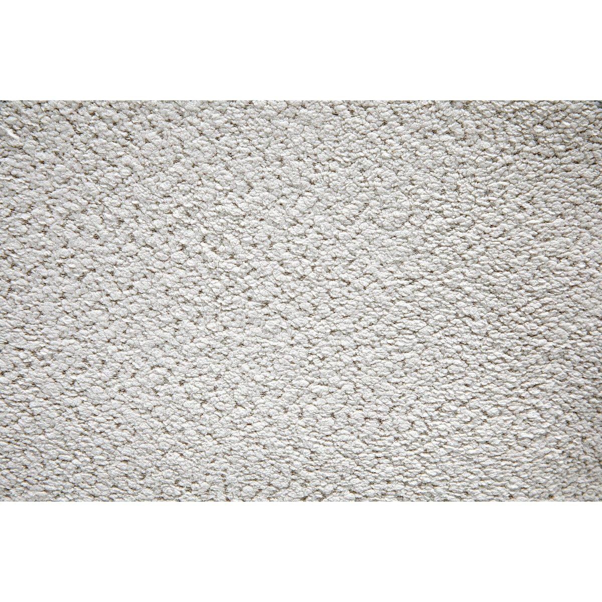 Close-up of off-white Boucle fabric with a textured, looped surface.