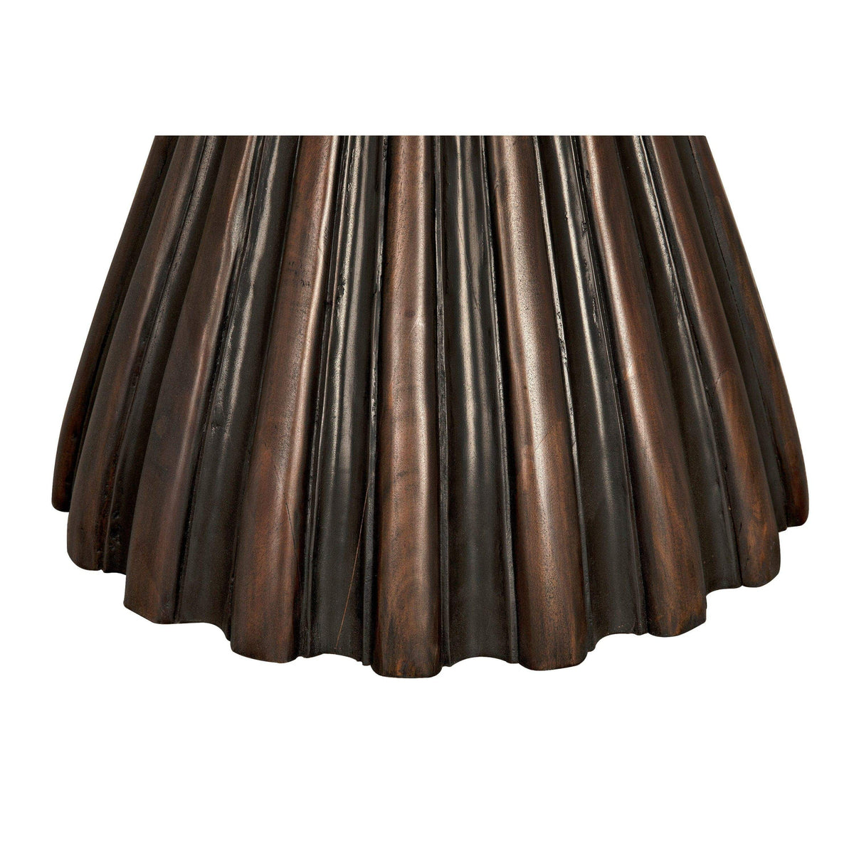 Osiris round dining table base, handcrafted dark mahogany with fluted, contemporary design.