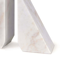 White Othello marble bookends with a sleek, modern, geometric design and subtle pink veining.