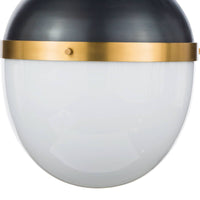 Otis Large Blackened Natural Brass pendant light with a white milk glass shade and gold band.