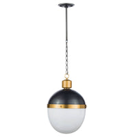 Otis Large Blackened Natural Brass Pendant with a bold black metal dome and translucent white milk glass globe.