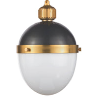 Otis Small Pendant with blackened natural brass and a white milk glass globe.